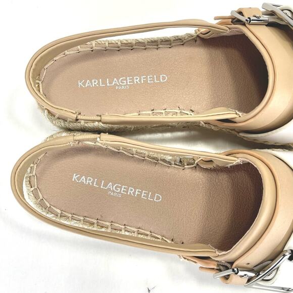 Karl Lagerfeld Alexi Sandal Sz 6.5 Tan Leather Espadrille Platform Slingback New - Picture 9 of 10